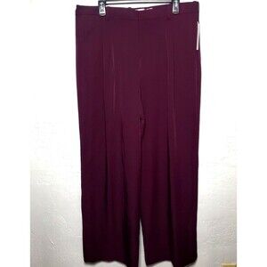 NWT Calvin Klein Sz 14 | Plum Dark Purple Pleated Satin Wide Leg Pants Elevated